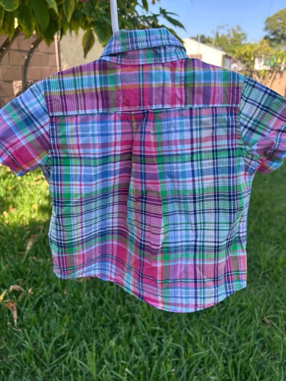 Ralph Lauren Short-Sleeve Plaid Button-Down Shirt in Pink, Green & Blue